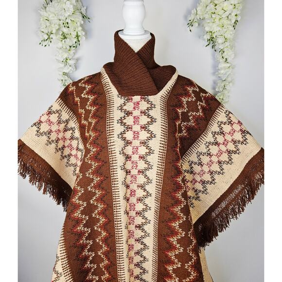 Reyes OS Mexican Jorongo Sarape Poncho Fringe Boho Charro Western Fall Unisex - Picture 3 of 13